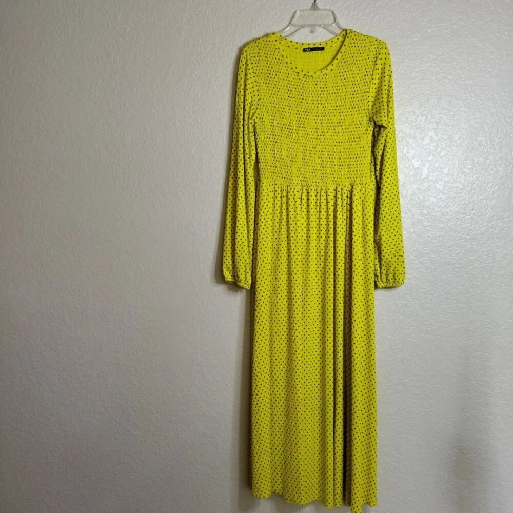 Zara Yellow Polka Dot Midi Dress